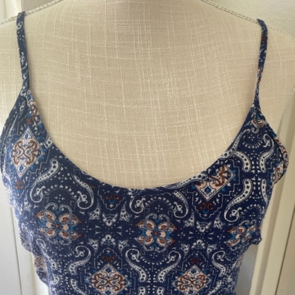 Charlotte Russe Blue Boho Floral Romper with Scoop Neck & Tie-Back – Size S - Picture 2 of 9